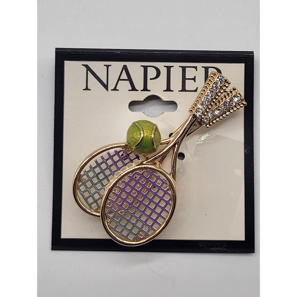 Napier Gold Tone Tennis Racket Pin